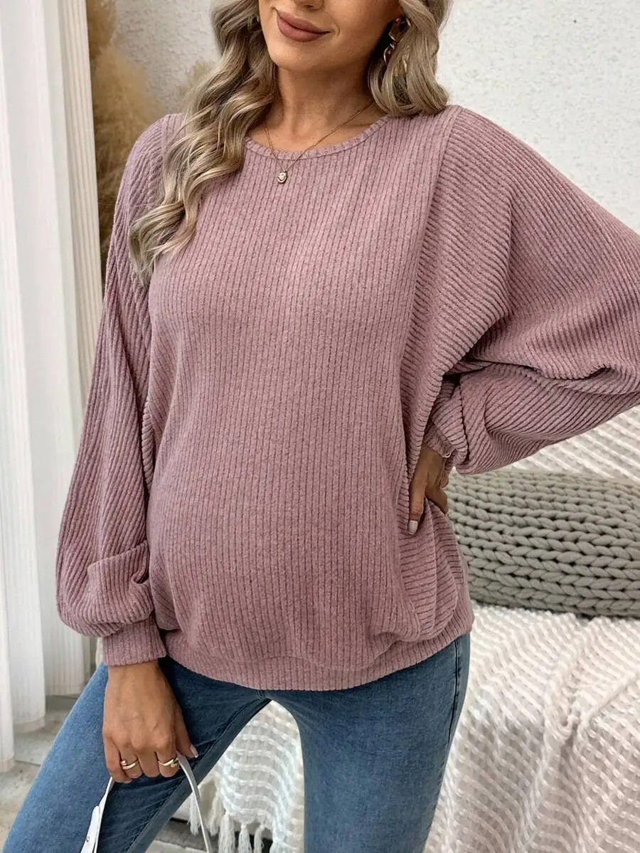 

Свитшот с рукавами «летучая мышь» для беременных, однотонный повседневный вязаный топ, осенний свободный крой