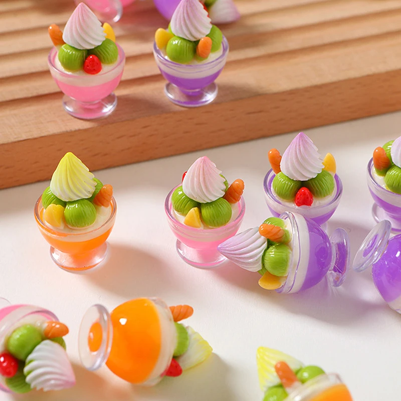 6개/세트 인형의 집 미니 선데이 아이스크림 컵 장난감 미니어처 디저트 모델 액세서리 홈 데코 장식(랜덤)