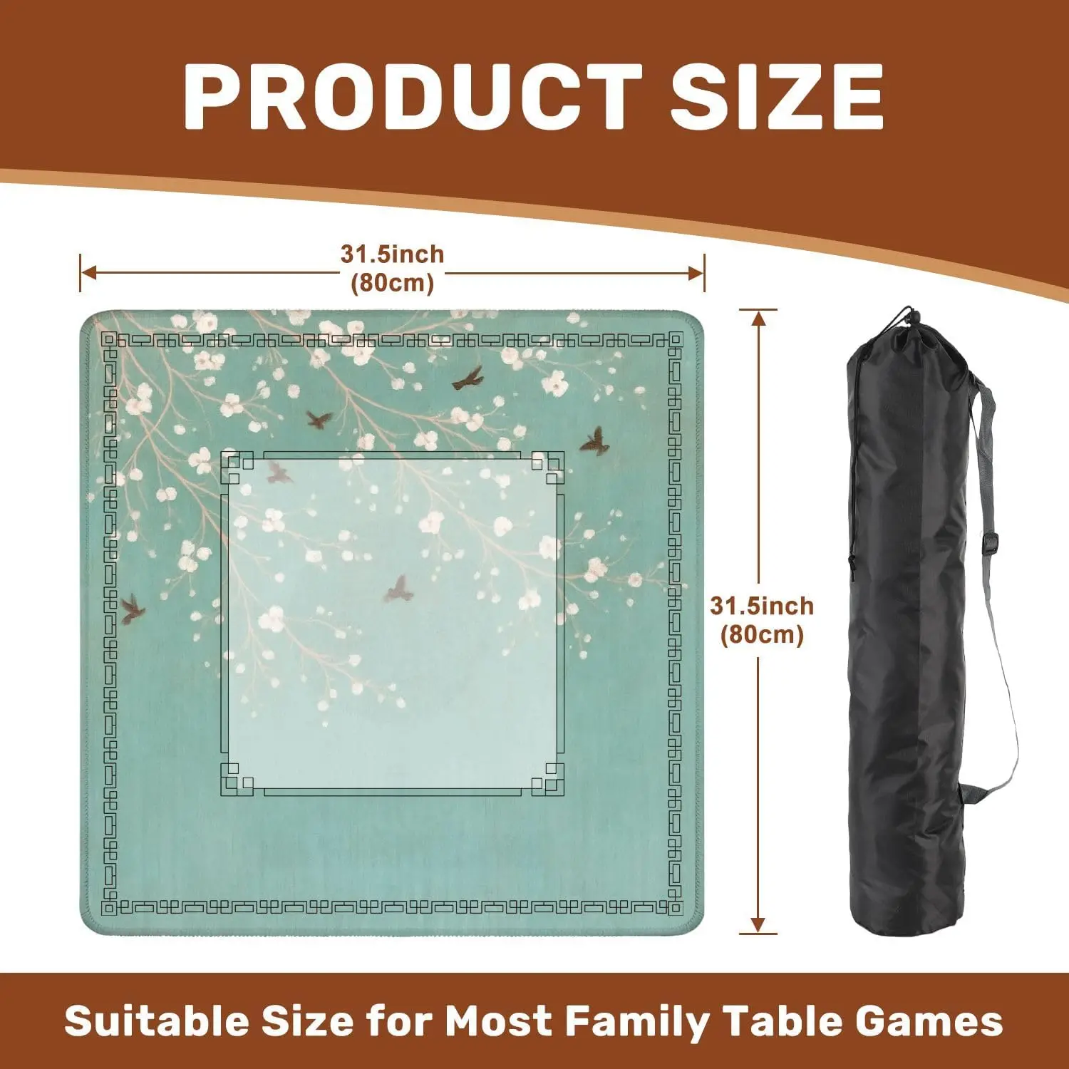 Neoprene 31.5 Inch Luxury 3mm Gaming Mat Vintage Green Branches Birds Fresco Non-slip Noise Reduction for Poker