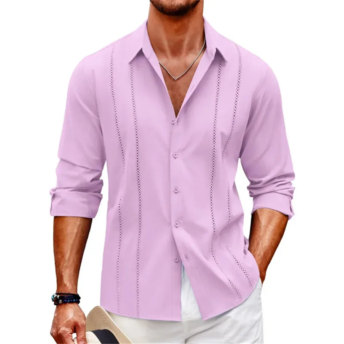 

Summer New Men's Shirts Hawaii Beach Vacation Men's Long sleeved Solid Color 3D Printing Plus Size Men's Clothing 2024