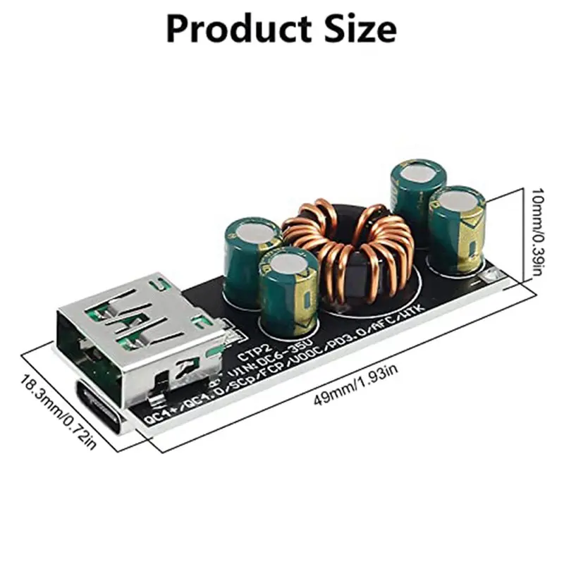 AA94-30PCS 60W 6-35V DC To USB Type C PD 3.0 QC4.0 + & Type A QC3.0 DC Fast Charge 12V 24V Step-Down Power Module