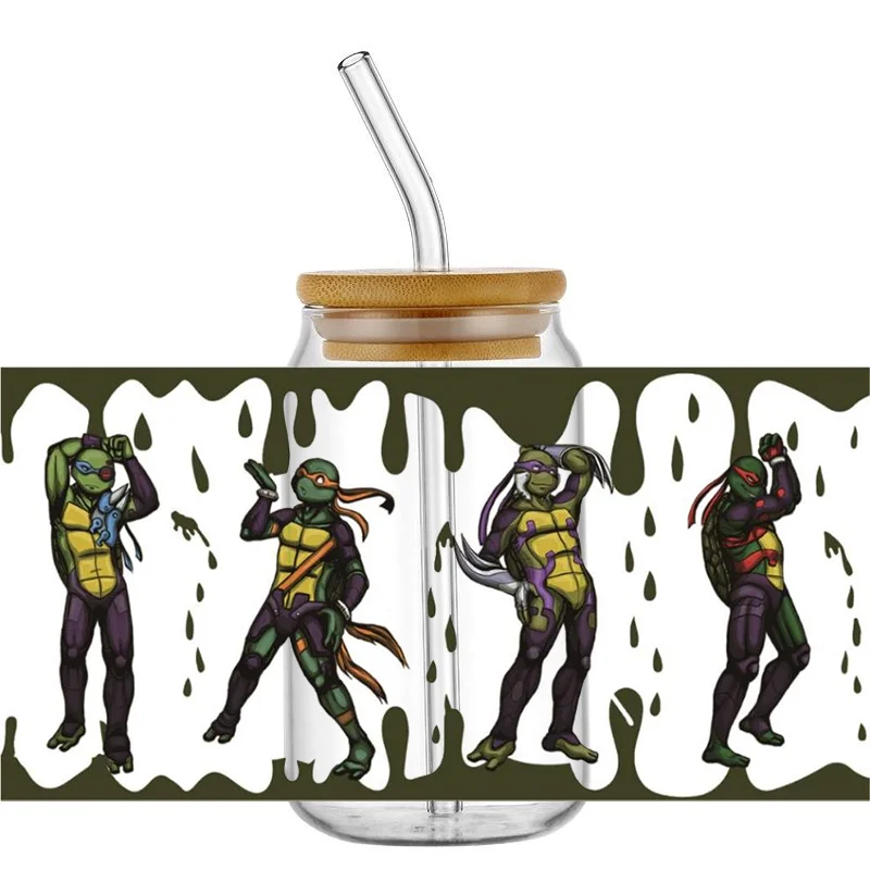 Cartoon TMNT UV DTF Sticker For 16oz Glass Cups Wrap Transfer Sticker Ninja Custom Labels DIY Logo Waterproof