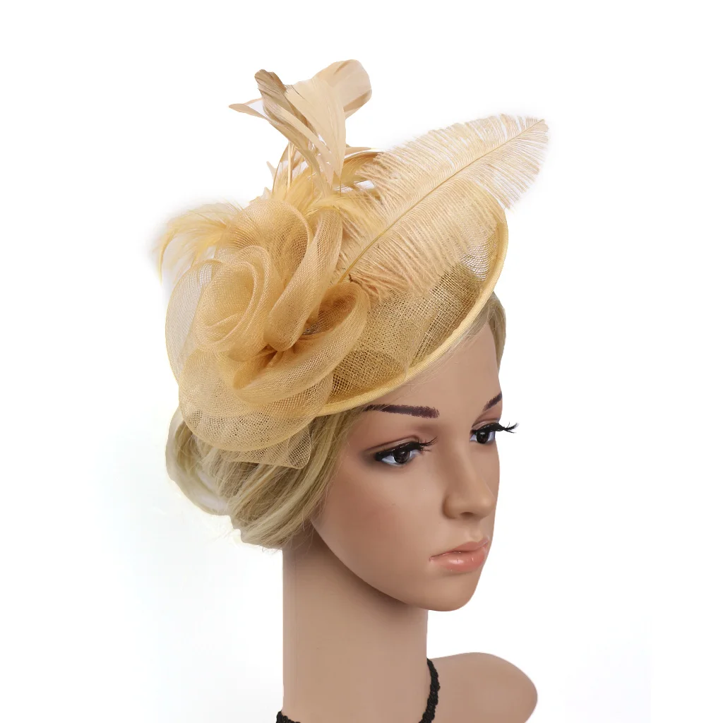 Women Ascot Fascinator Hat Feather Mesh Headband with Clip Reversible Kentucky Derby Photography for Ladies Tea Party