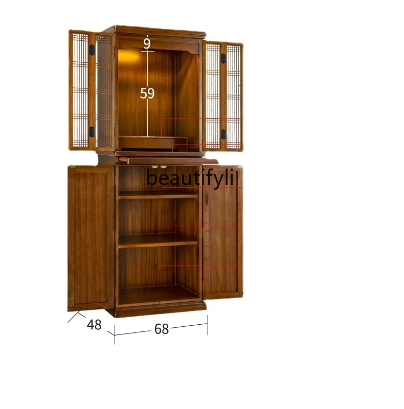 

60-68 Buddha Niche Clothes Closet Economical God of Wealth with Door Altar Solid Wood Buddha Cabinet