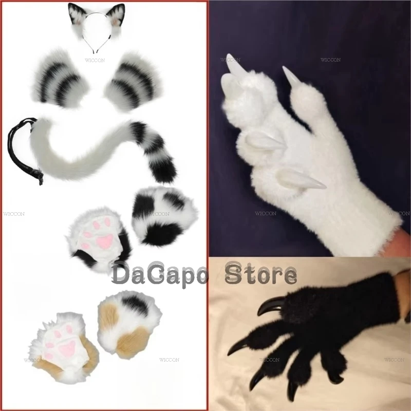 Furry Gloves Kig Fursuit Kigurumi Cosplay Plush Gloves Full SeasonGloves Claw Black White Multicolor Claw Cute Gift Customized