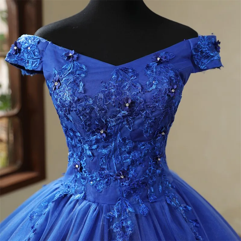 2024 New Blue Quinceanera Dresses Sweet Flowers Party Dress Luxury Lace Ball Gown Vintage Boho Vestidos Pluse Size Custom Color