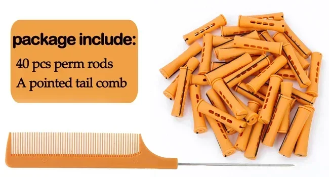 40pcs Cold Wave Perm Rods Set For Women's Long & Short Natural Hair - Plastic Orange Rollers For Curling And DIY Hairdressing