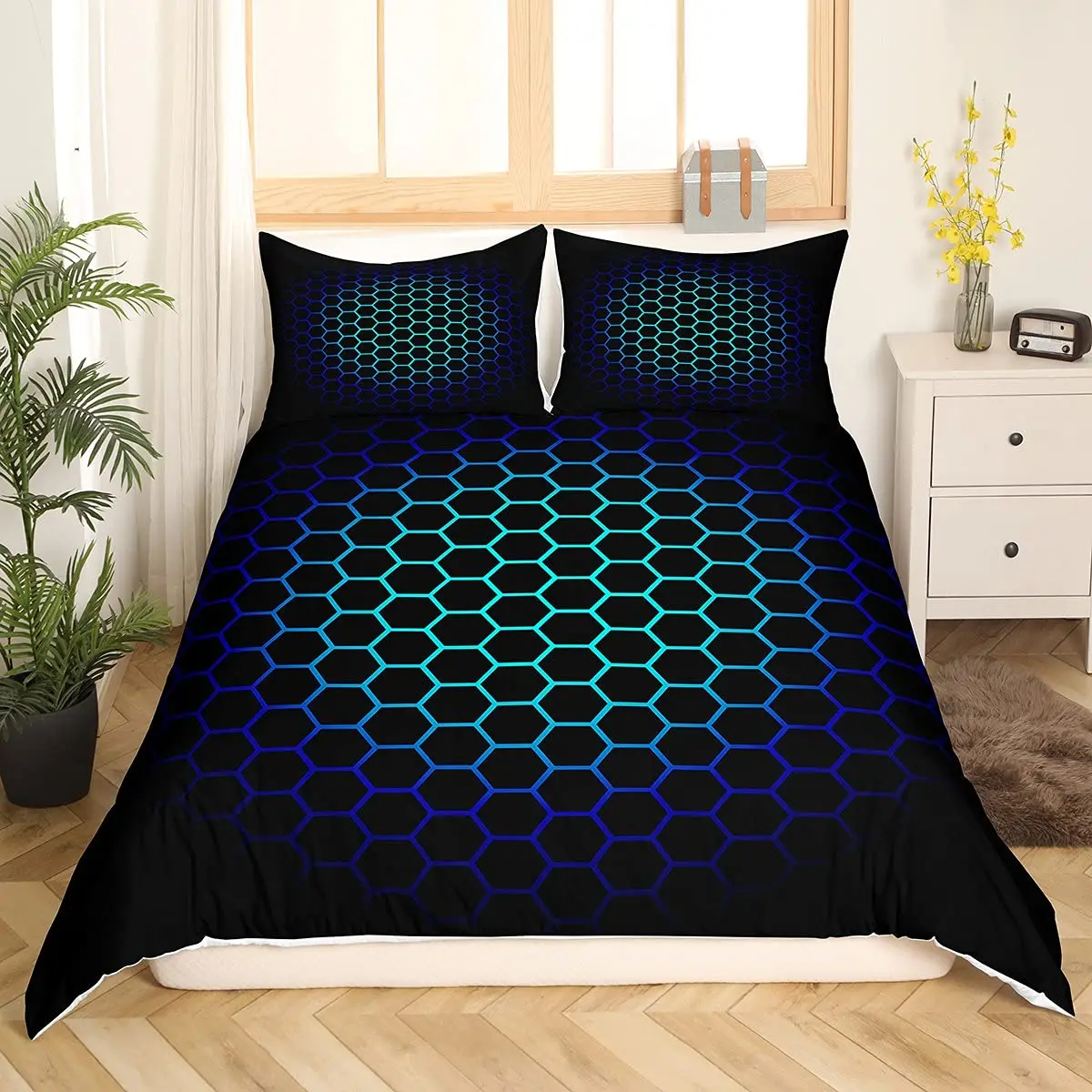 3D Geometric Patterns Printed Softly Bedding Set Stereoscopic Dense Hole Warmly Queen King Size 2/3pcs Polyester Duvet Cover