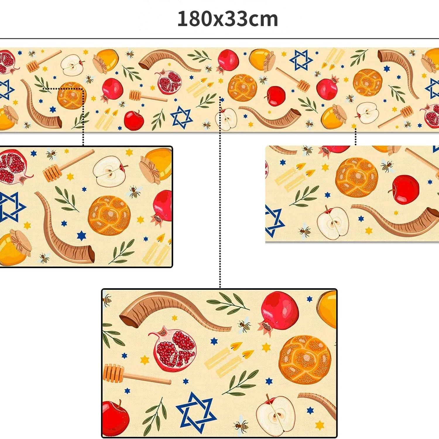 Shana Tova Linen Table Runners Kitchen Dining Decor Rosh Hashanah Jewish New Year Festival Holiday Table Runner Party Decoration