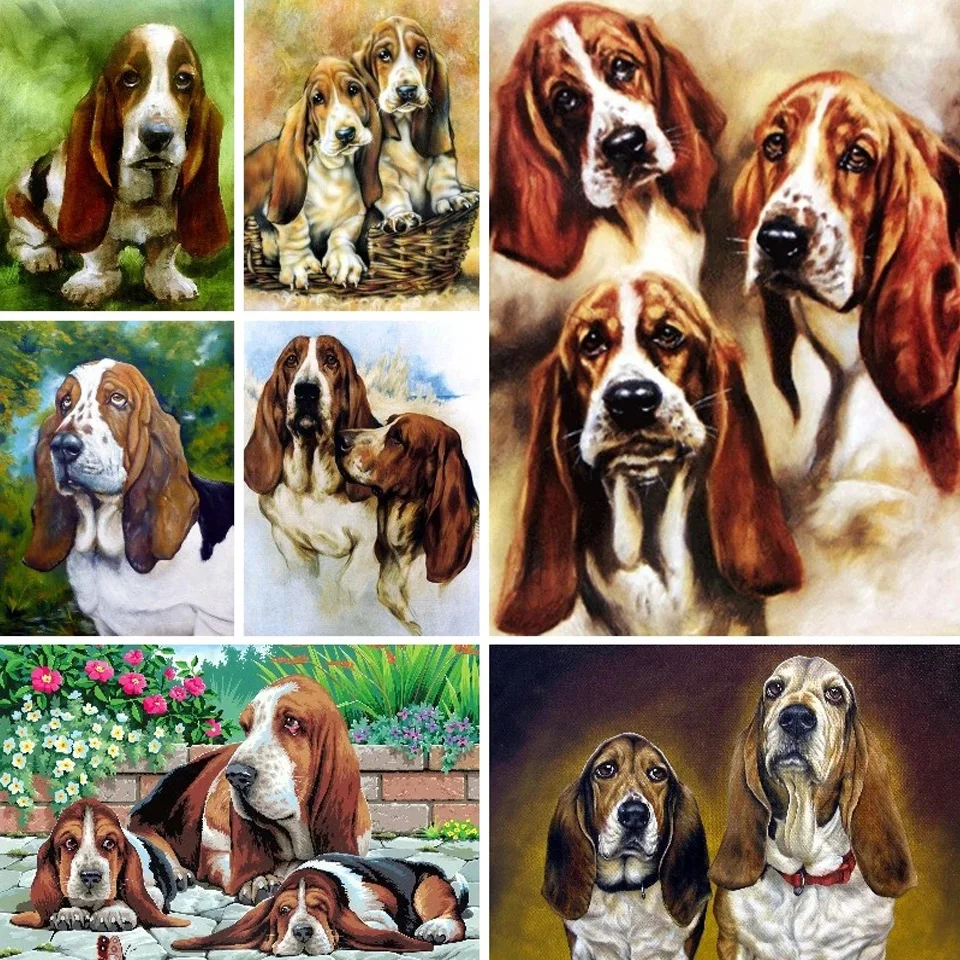 Pintura de diamantes 5D DIY de animales, cachorros de Basset Hound, mosaico bordado de diamantes de imitación, taladro cuadrado/redondo completo, regalo de decoración del hogar