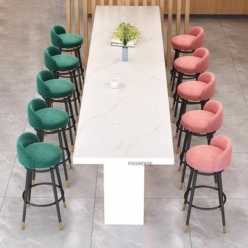 Nordic Light Luxury Velvet Bar Chair, Swivel High Stool with Backrest, Counter Front Desk Kitchen Home Bar Furniture