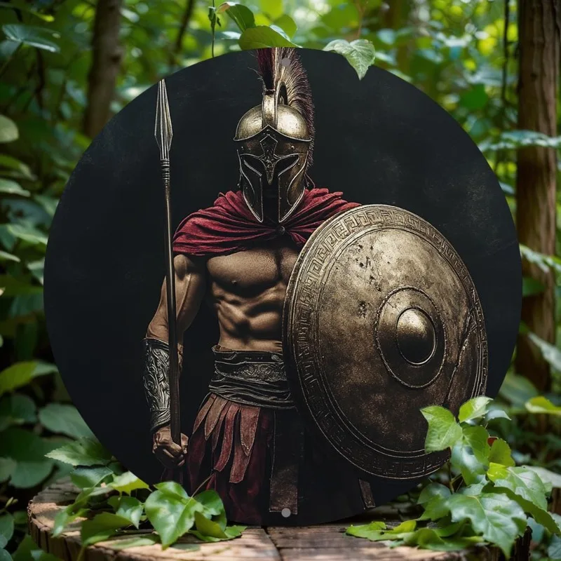 Spartan-Themed Round Aluminum Wall Art, Versatile Decor for Home, Bar, Kitchen & Office, Ideal Christmas & Birthday Gift Idea