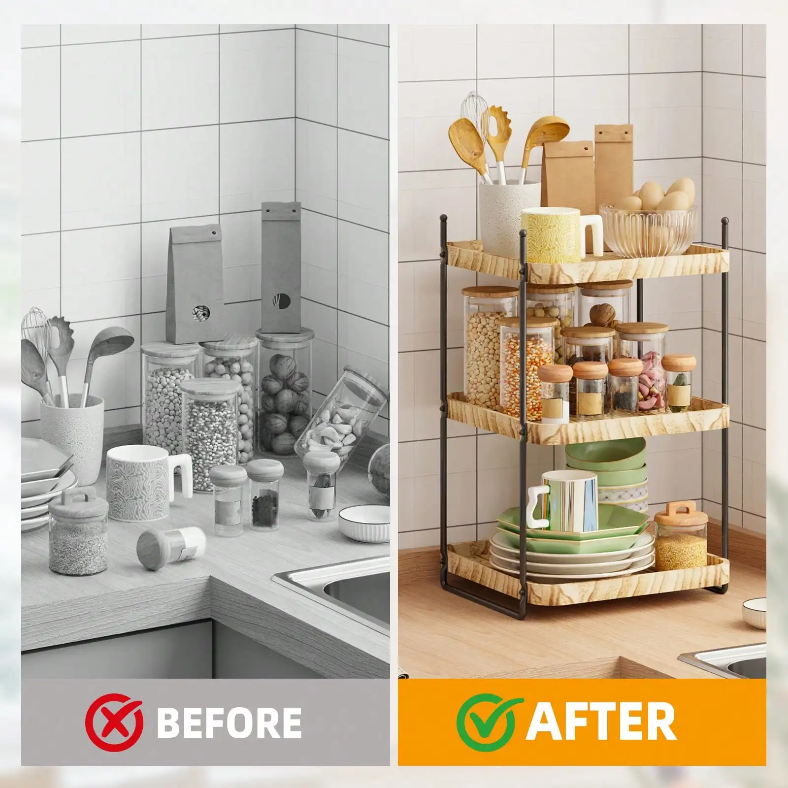 Organizador de vaidade de banheiro de canto de madeira de 2/3 camadas: bandeja de balcão Superlele para cômoda e decoração de casa