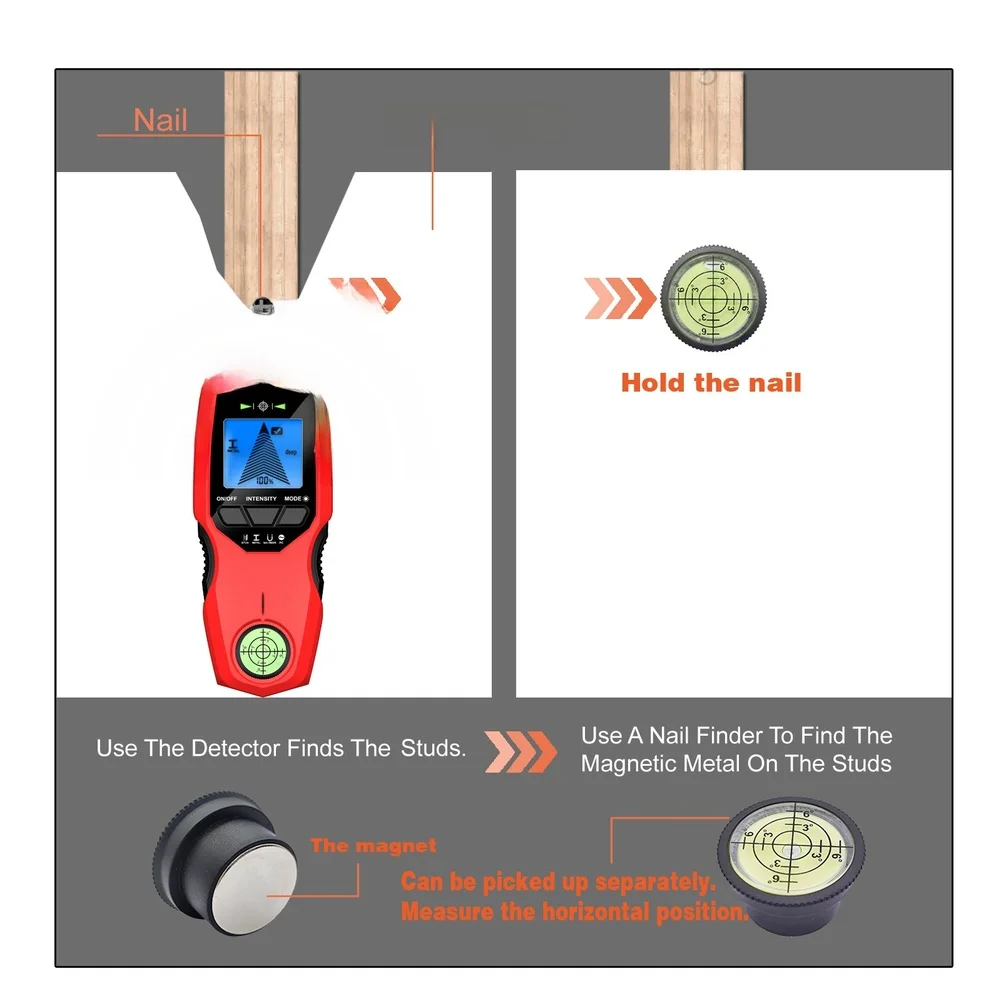 Nail Locator Wall Stud Detector Nail Locating Built-in Bubble Level LCD Progress Bar Easy Mode Selection Stud Scanner