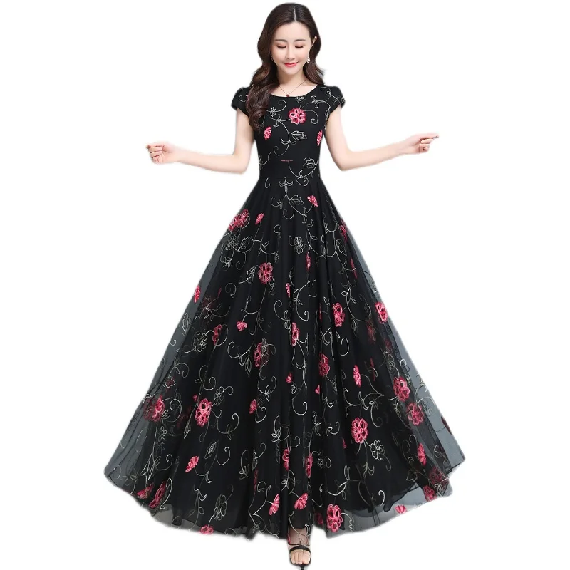 SSCL-2258#New In 2023 Evening Dress Long Black White Flowers Korean Style Party Prom Cheap Wholesale Plus Size Women Dresses