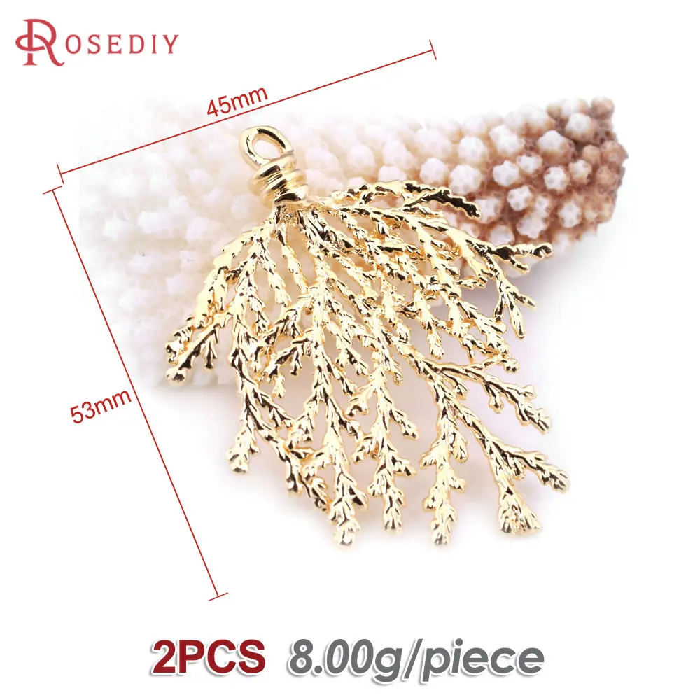 2PCS 18K Gold Color Brass Pine Tree Branch Pendants High Quality Diy Jewelry Making Necklace Earrings Accessories for Women