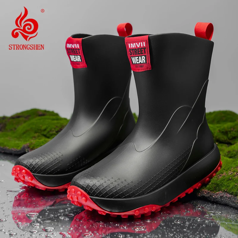 

Мужские непромокаемые резиновые сапоги до середины икры, противоскользящие садовые садовые сапоги для рыбалки, уличная платформа с широкими пальцами, кухонная мужская обувь для взрослых