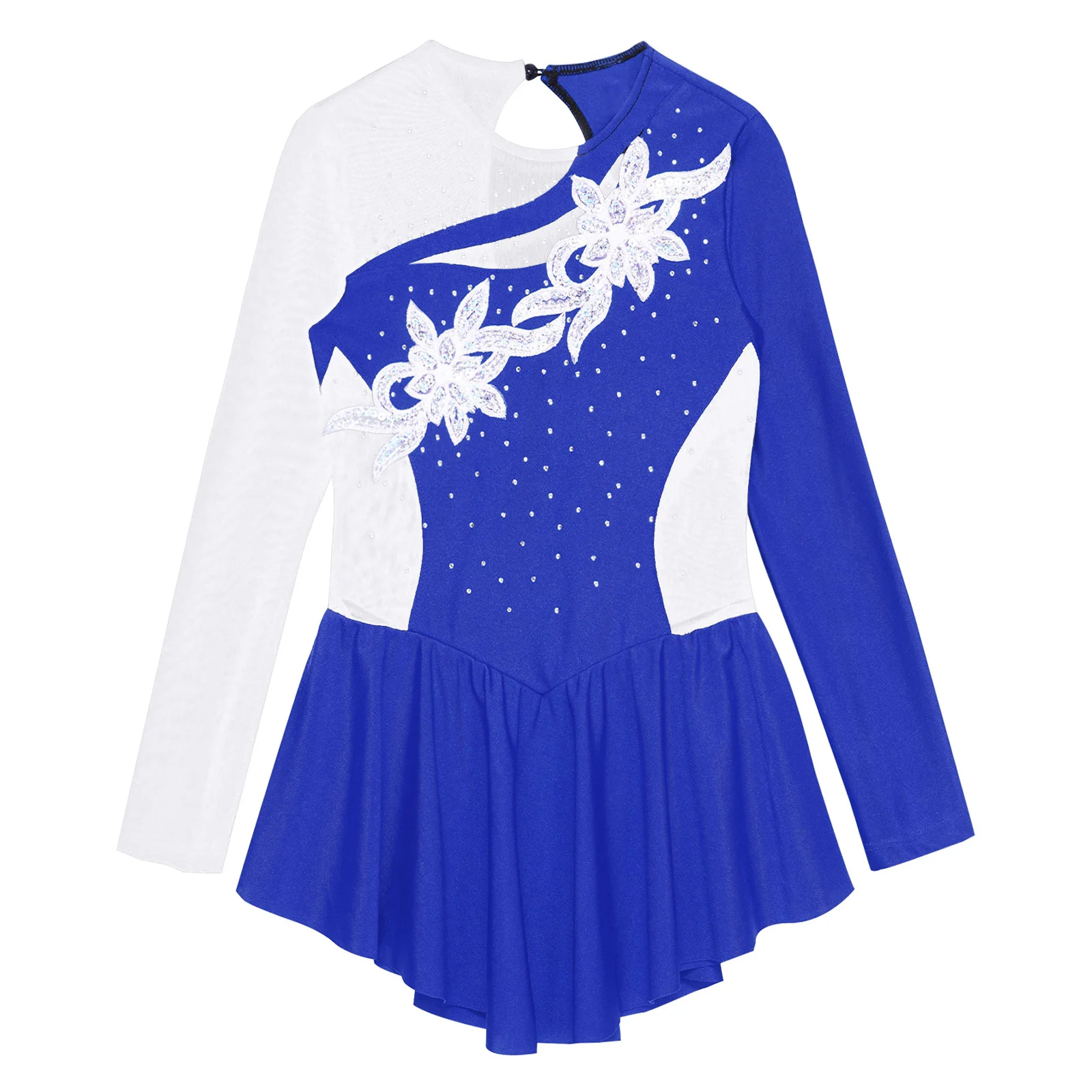 Kids Girls Ballet Dress Long Sleeve Shiny Rhinestone Figure Skating Dress Gymnastics Leotards Girls\' Ice Skating Clothes