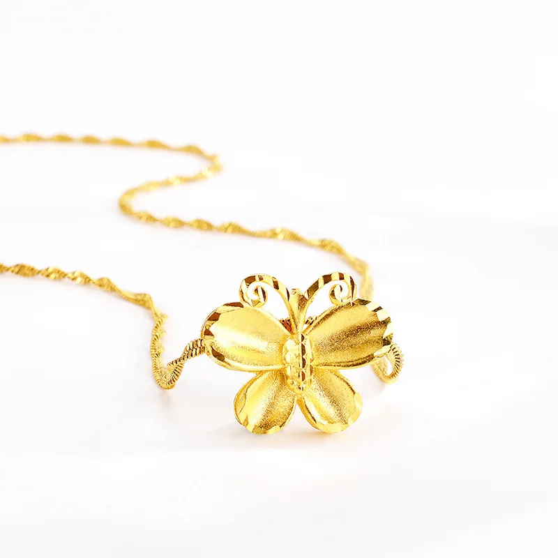 New AU999 gold necklace for women butterfly pendant 24K pure gold fashion trend real gold clavicle necklace for girlfriend gift