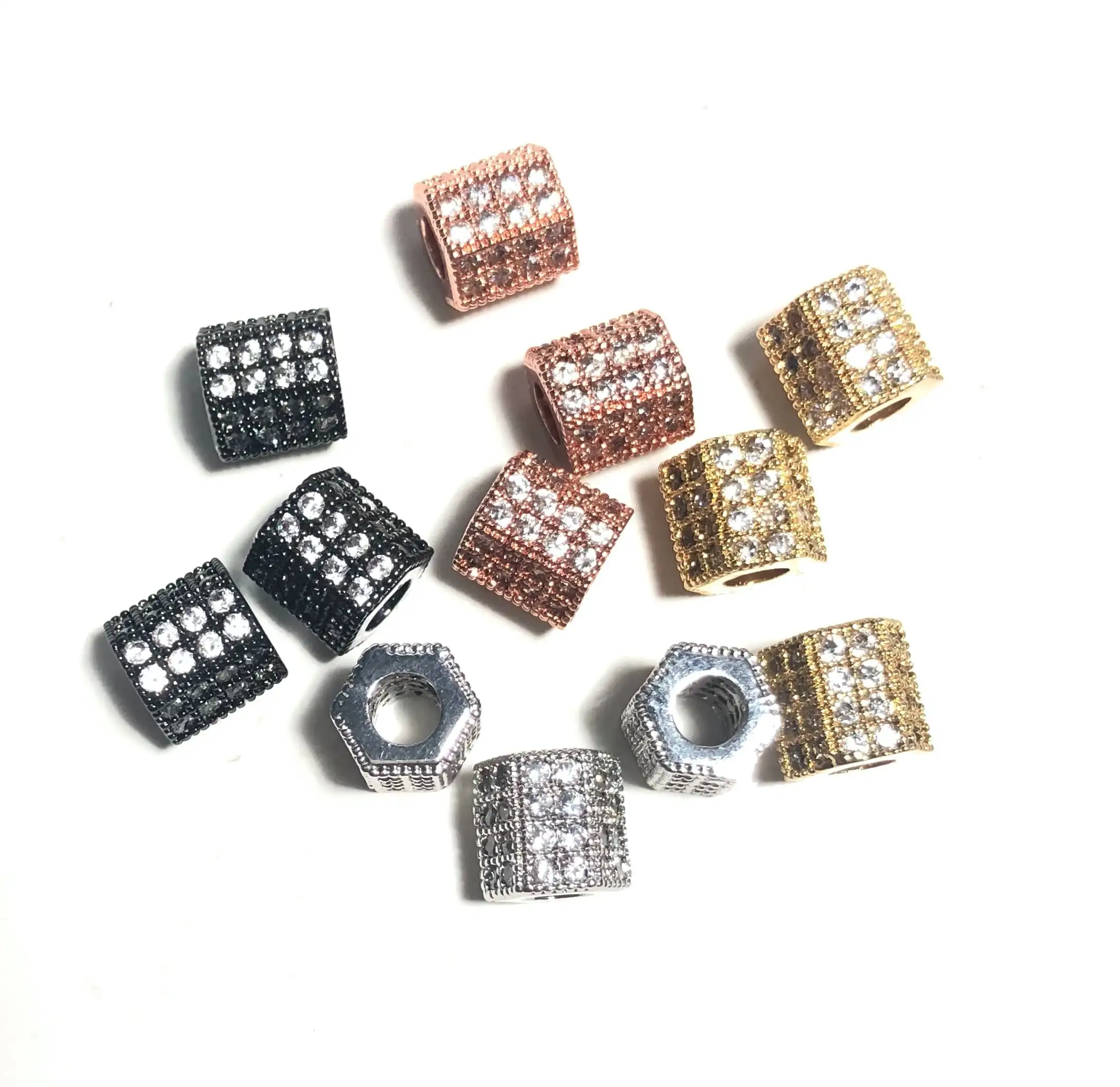 20pcs/lot Cubic Zirconia Pave Hexagon Shape Spacers Beads Women Jewelry Bracelet Making DIY Loose Beads Waist Accessories Supply