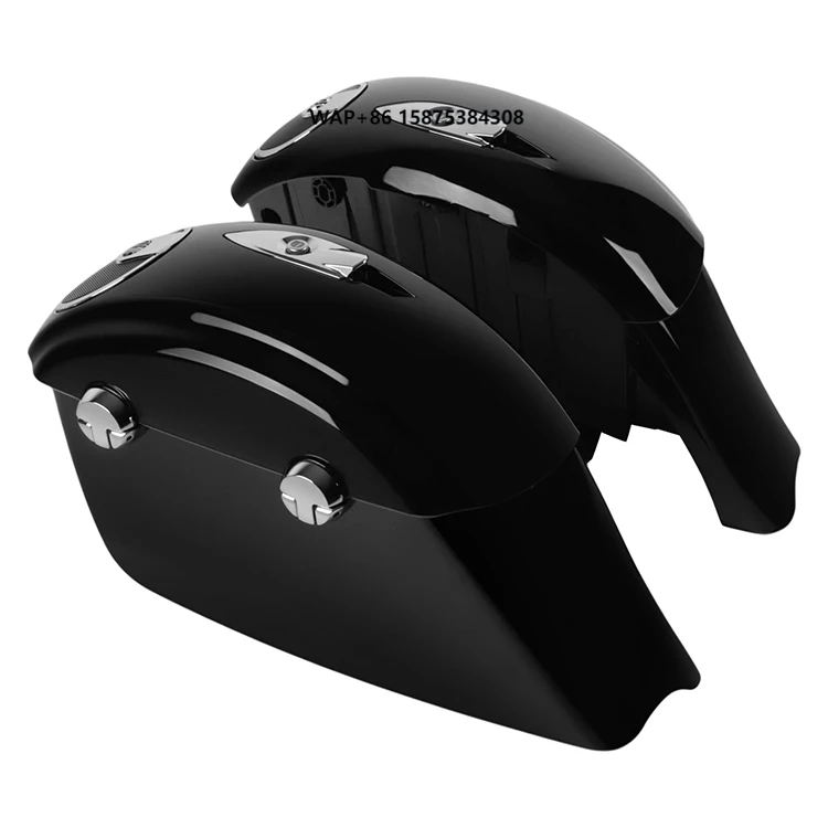 Audio Painted Black Hard Motorcycle Saddlebags with Chrome Latches Key Fit for Indian Chieftain 2014-2018 Springfield 2016-2024