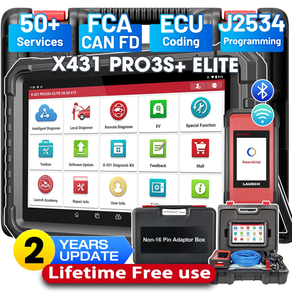 Image of LAUNCH X431 PRO3S+ Elite OBD2-Diagnosegerät, vollständiges System, bidirektionales Scan-Tool, unterstützt J2534-Programmierung, ECU-Codierung, HD-LKW-Scanner, Topologie-Karte, 50+ Reset-Funktionen, 2