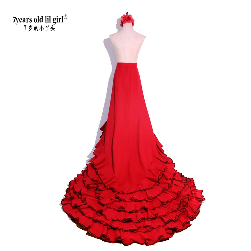 Falda Bata de Flamenco españollilgirl de 7 años con abrigo de cola y lata interior para disfraces de actuación de mujer CWQ40