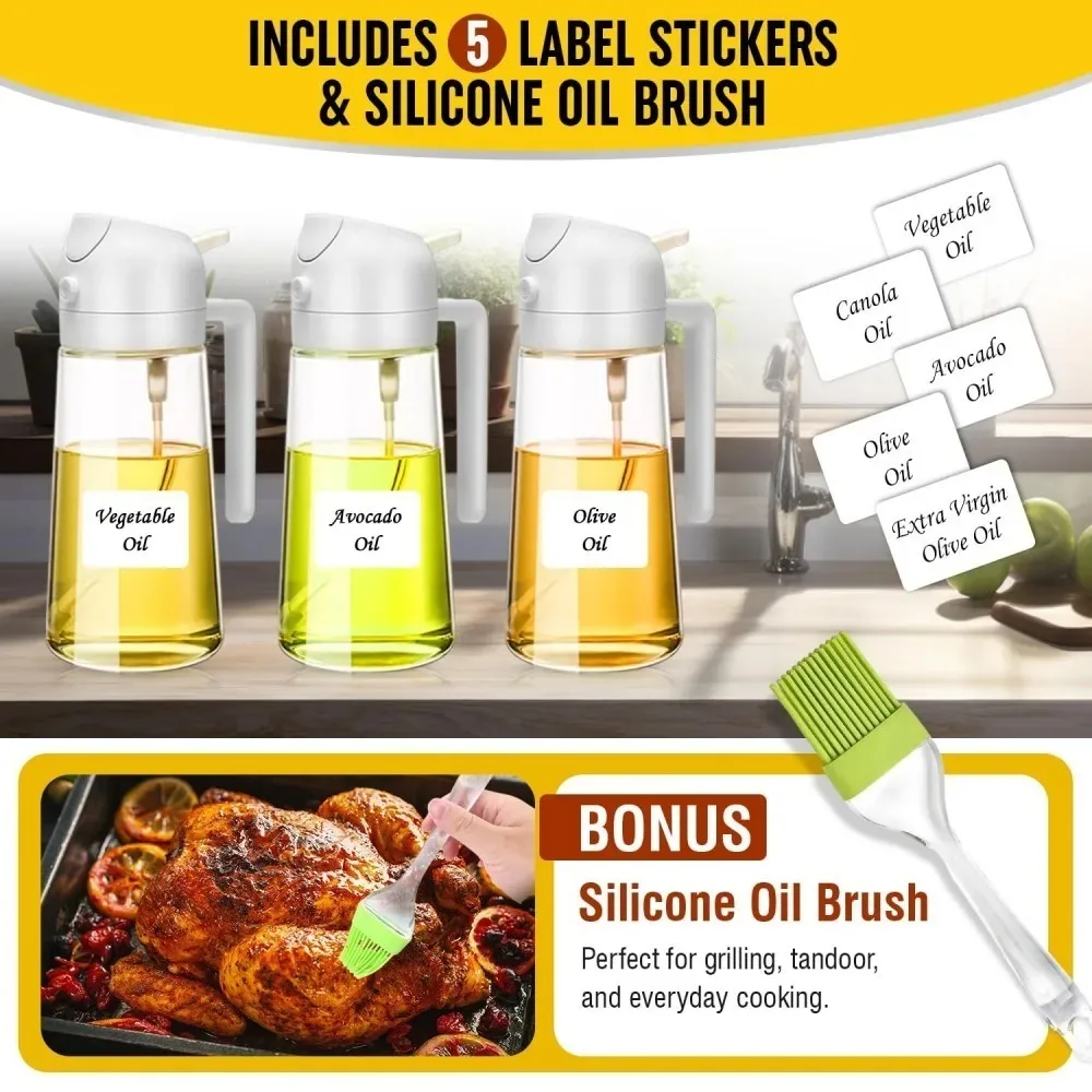 2 في 1 موزع زيت زجاجة بخاخ زيت المطبخ بخاخ زيت الزيتون للطبخ مستر للمقلاة الهوائية والشواء وقلي السلطة مع فرشاة #2
