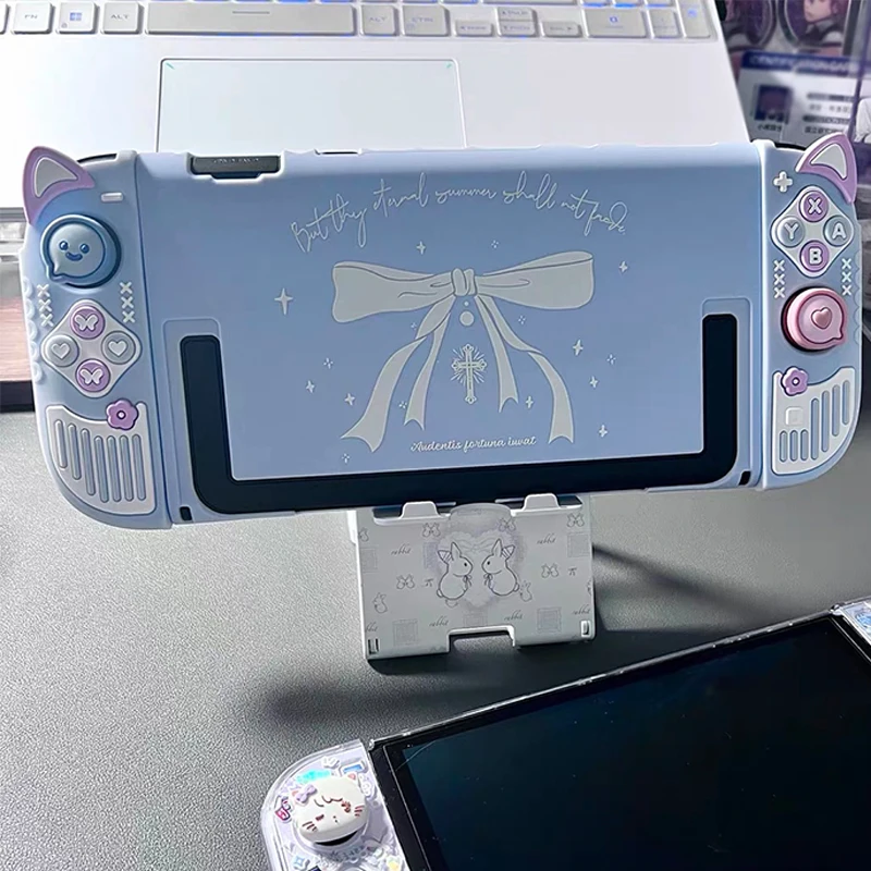 

Cute Cartoon Hard Protective Case for Nintendo Switch 2 Cat Ear Joycon Cover Detachable Shell with Silicone Grip Protective Case