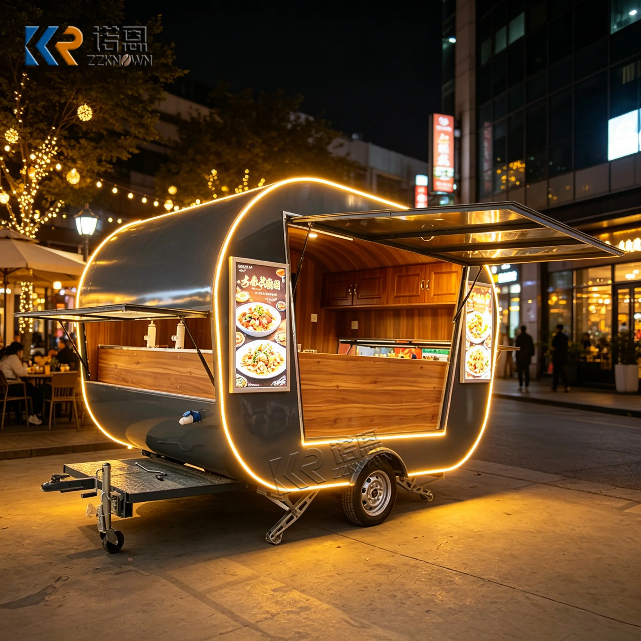 

Commercial Mobile Kitchen Trailer Full Stainless Steel Food Cart Fast Food Coffee BBQ Vending Truck