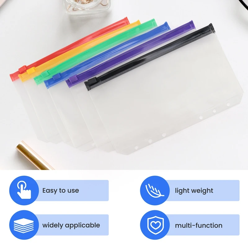 TTKK-Pochettes de reliure en PVC avec fermeture éclair, dossier d'enveloppes de trésorerie transparentes à 6 trous, sacs de développement d'argent sur cuir chevelu Evaluadt, Hot Horizon Budget