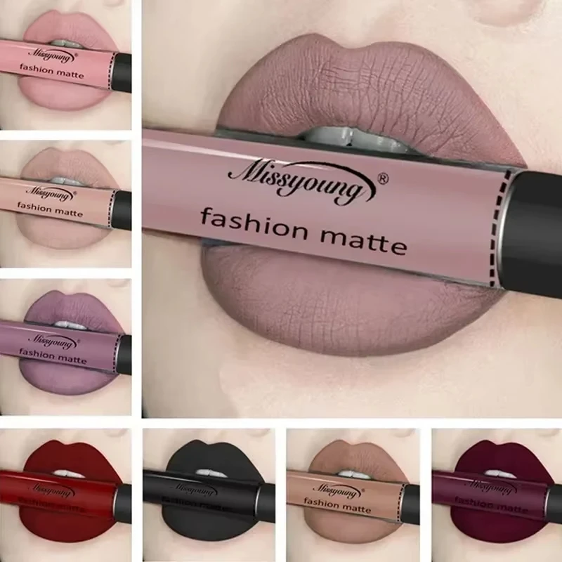 Nova marca batom fosco-marrom nude chocolate cor batom líquido acabamento brilhante maquiagem de longa duração
