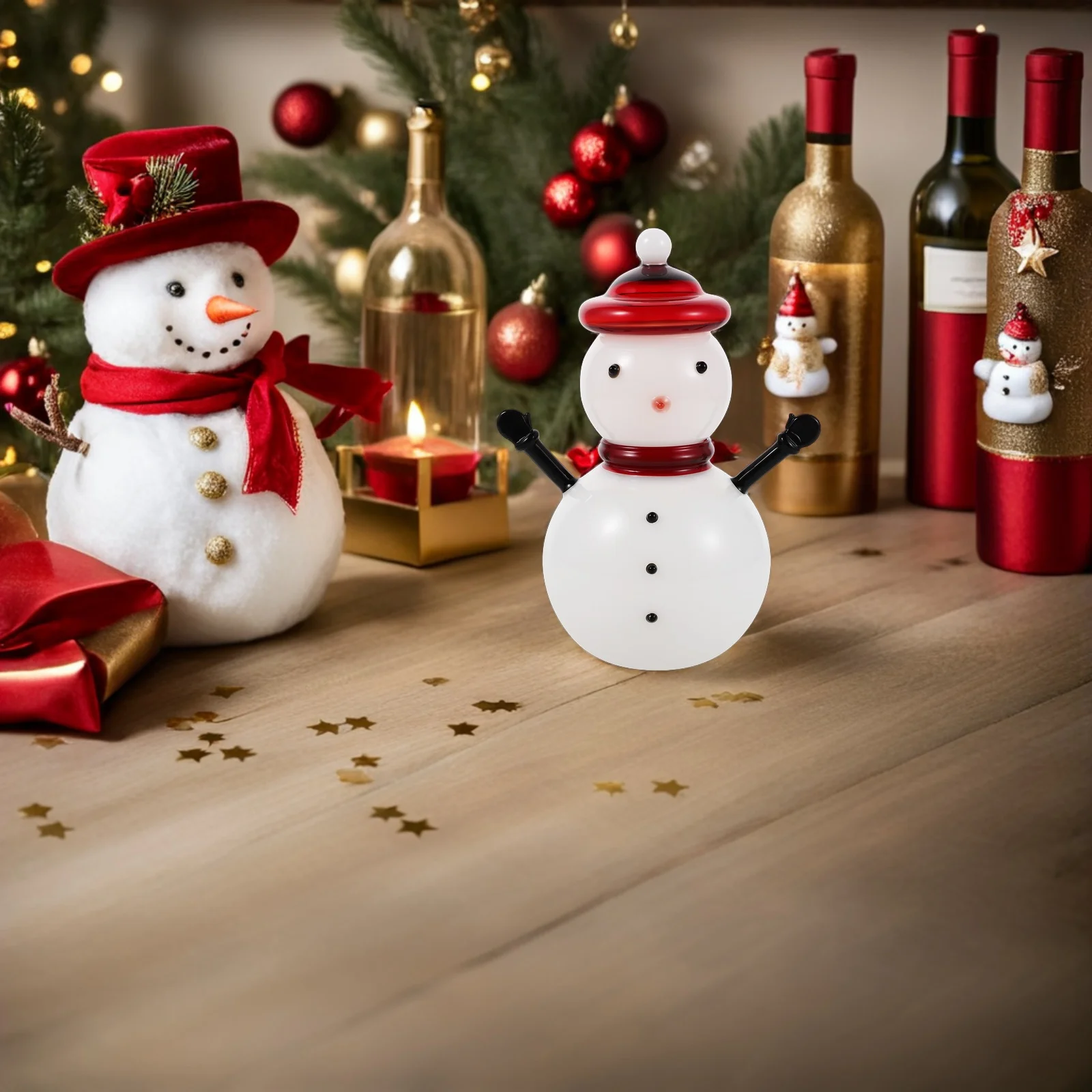 

Home Decor Decorative Candy Jars with Lids Holder Cute Sugar Container Crystal Glass Snowman