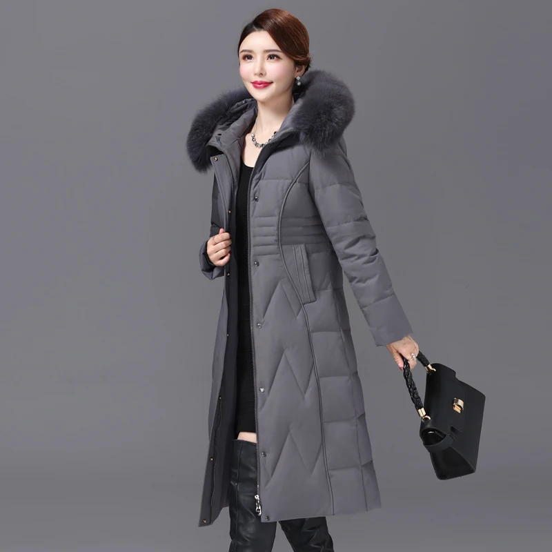 

Shengyu Boya Middle-Aged and Elderly Slim-Fitting Knee-Length Mother's down Jacket Women's Jacket New Thickeneded Outwear Detachable Hat