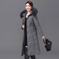 Shengyu Boya Middle-Aged and Elderly Women's Slim-Fit Over-The-Knee Long down Jacket, New Thickened Coat with Detachable Hood