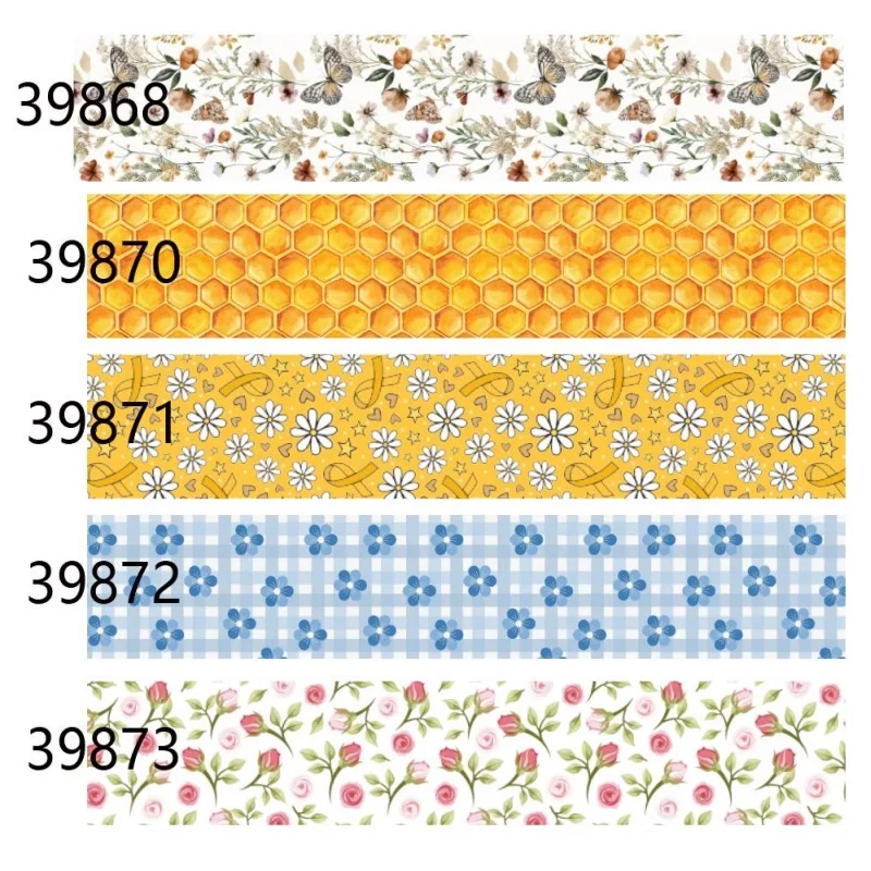 (5yards) Bee Flowers Printed Grosgrain Ribbon for Hairbows Crafts Supplies DIY Accessorics
