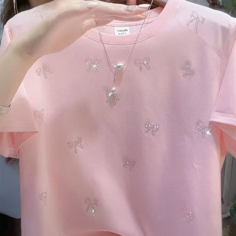 

Pure Cotton Short-sleeved Women's Versatile Loose and Fashionable Round Neck Top