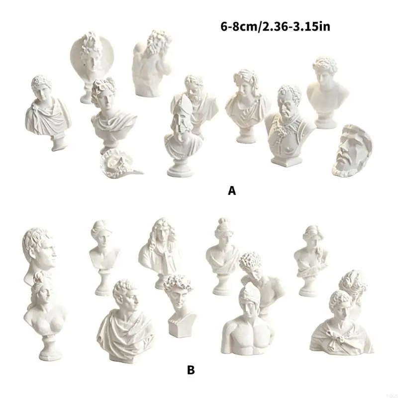 Mini Greek Mythology Bust Figurine Set Resin Shelf Decors, White Roman Bust Sculpture Accent for Desk, Bookcase, Cabinet, Y5GB