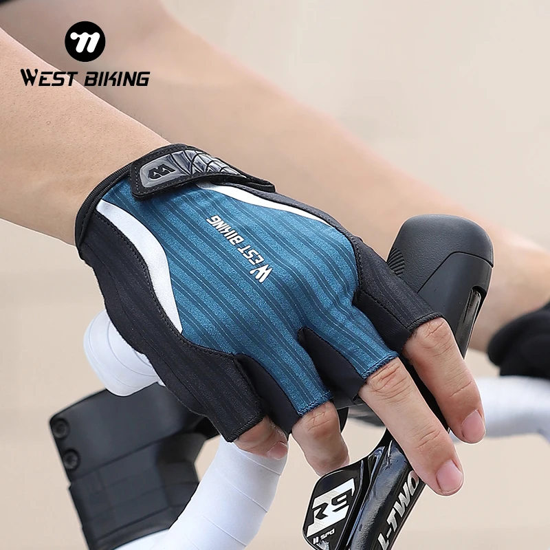 

WEST BIKING Cycling Gloves Half Finger Shockproof Breathable MTB Road Gloves Outdoor Non-slip Thickened Palm Pad Short Gloves