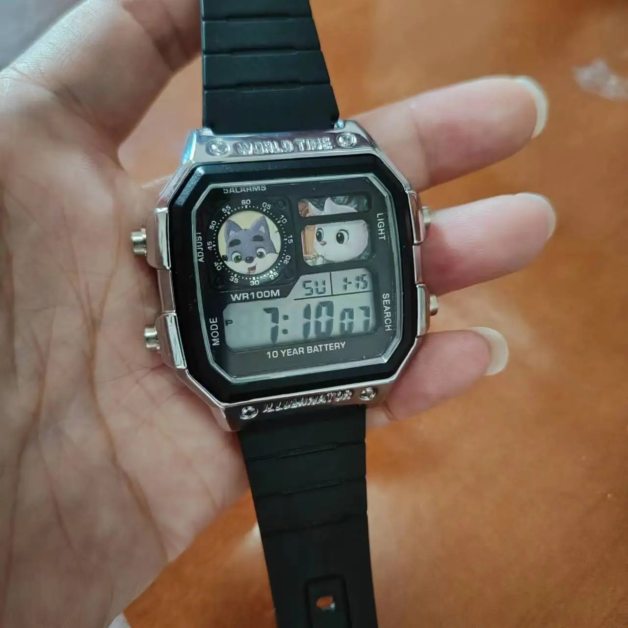 Personalized cartoon metal square, stainless steel brush watch, luminous plastic strap, AE1200 type  Cartoon randomness