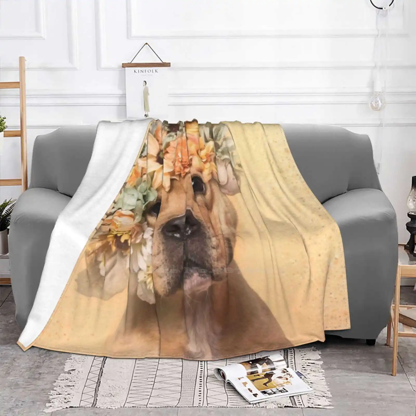 Flower Power , Bubba Fashion Soft Warm Throw Blanket Pit Bull Flower Power Dog Rescue Flowers Sophie Gamand