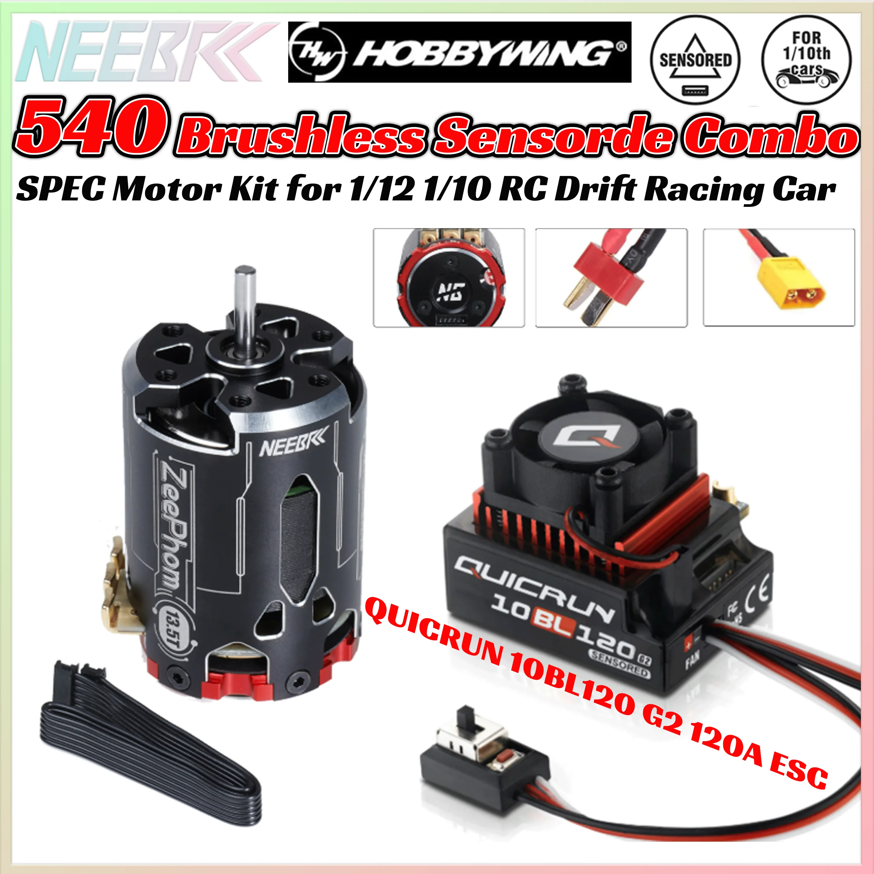 

Комплект Hobbywing QUICRUN 10BL120 G2 120A Sensored ESC и бесщеточного двигателя Zeephom 540 SPEC для гоночных дрифт-машин 1/10 RC для соревнований
