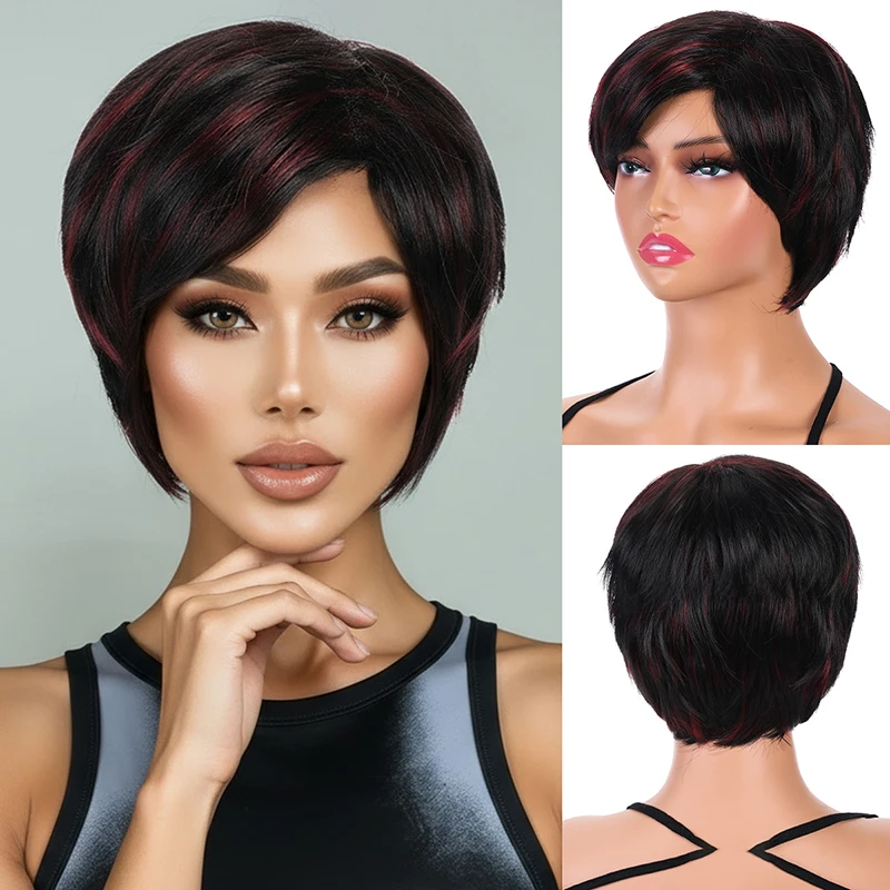 

Cross border short straight synthetic wig for women with short straight hair Synthetic fiber wig