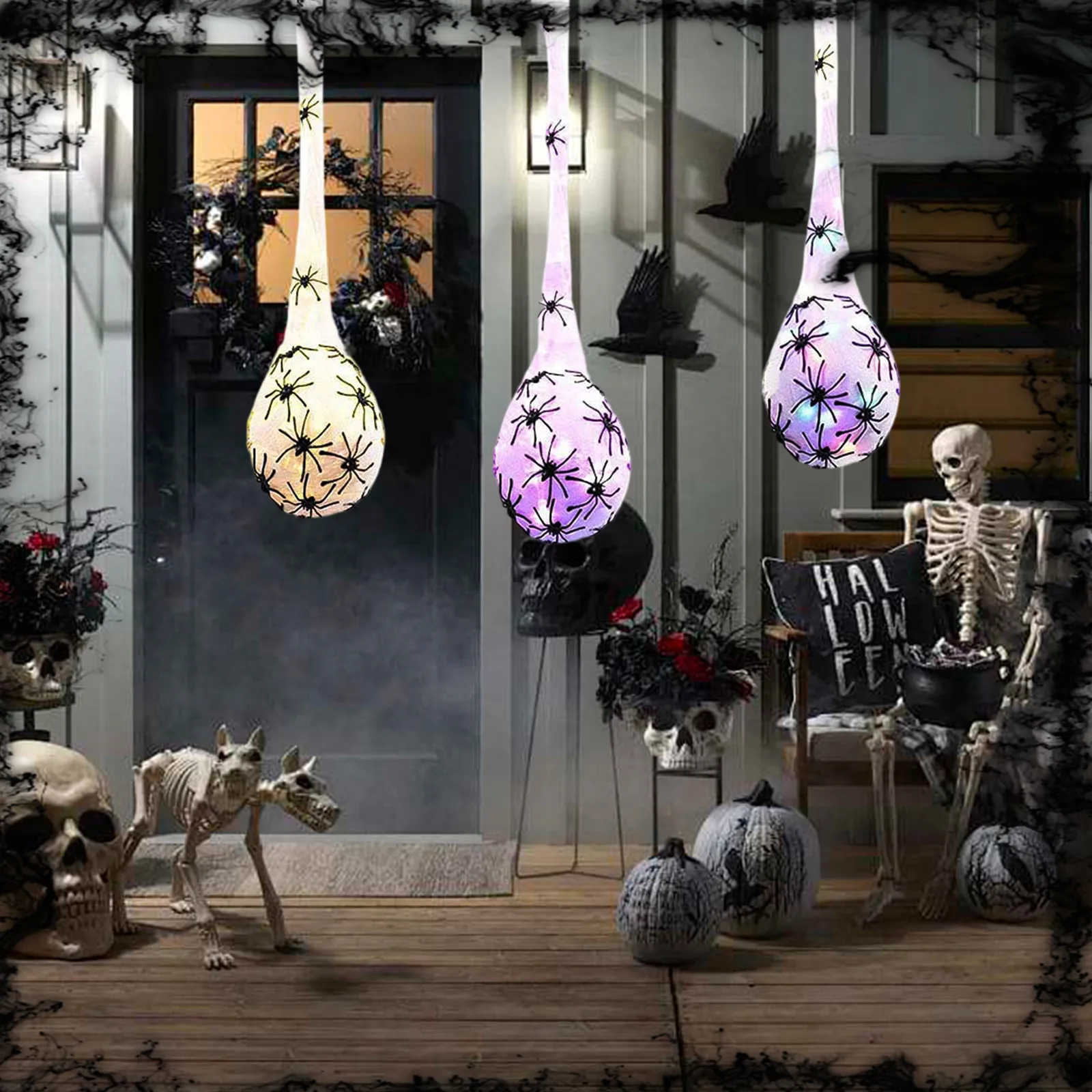 

Halloween Decoration Spider Egg Glowing Spider Web Egg Hanging Decoration Party Exterior Decoration Wall Porch Lawn