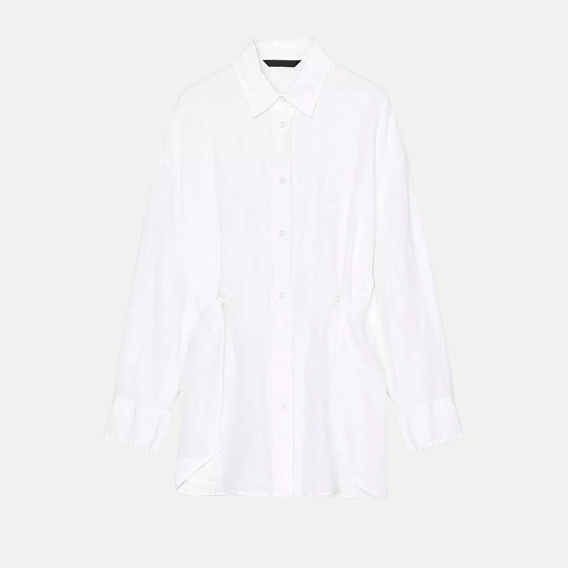 

Spring 2025 Women's Faion Simple Linen Long Sve irt Stand Collar Draped oulder Classic Sle Ladies' Premium irt