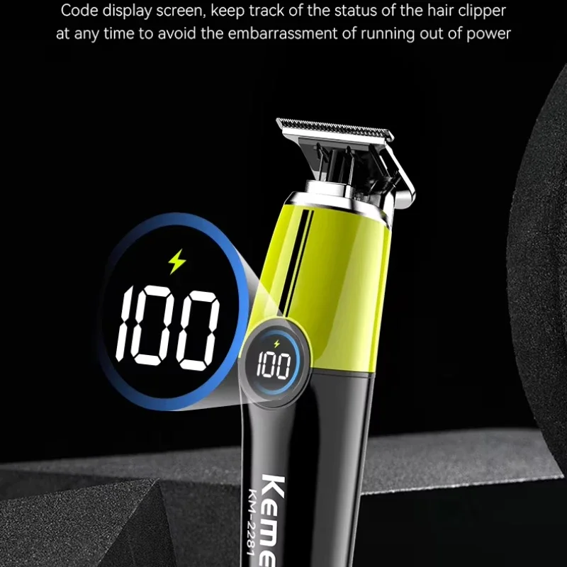 KEMEI KM-2281 Display digital inteligente portátil profissional masculino textura dois tons máquina de cortar cabelo