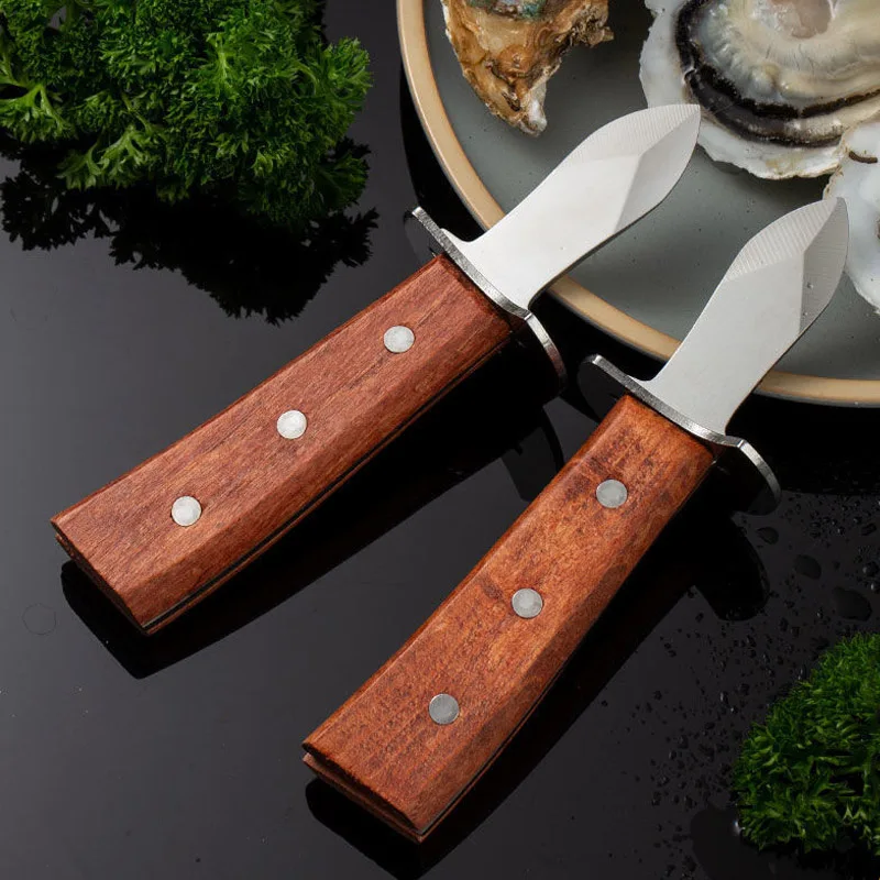 

Stainless Steel Seafood Scallop Pry Knife with Wooden Handle Oyster Knives Sharp-edged Shucker Shell Seafood Opener Kitchen Tool