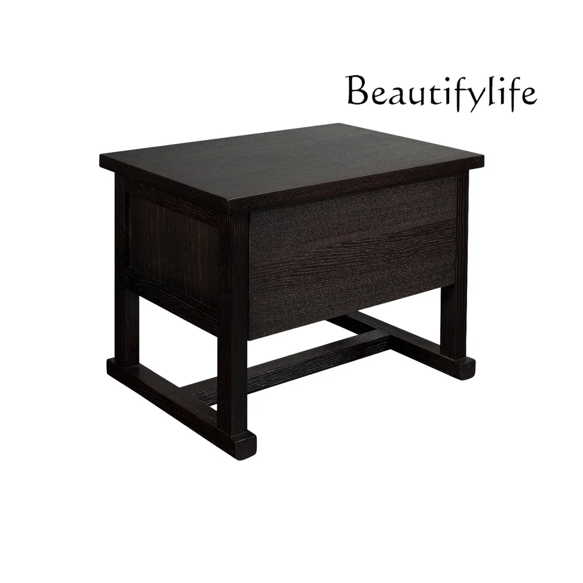 F Italian Light Luxury Bedroom Storage Small Cabinet, Retro New Chinese Solid Wood Bedside Table