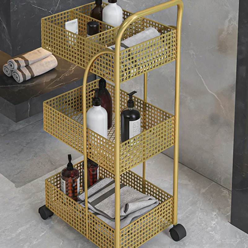 

Nordic Iron Storage Rack Removable Bathroom Storage Rack with Wheels Trolley Gold Multi-Layer