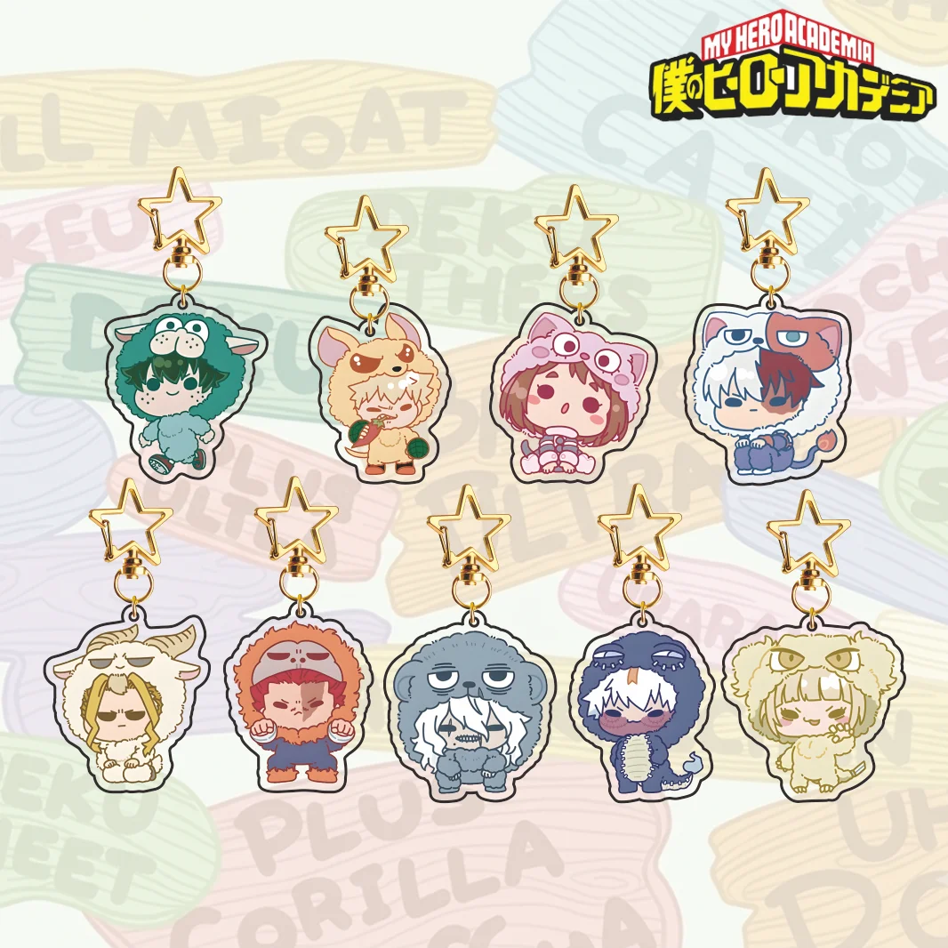 Chaveiro de Acrílico My Hero Academia Animal Hood Q Version com Gancho Estrela - Deku, Bakugo, Todoroki, Uraraka - Pingente de Mochila Anime para Fãs de MHA